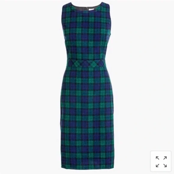 J. Crew Green Plaid Wool Dress Women's Size 00 New.